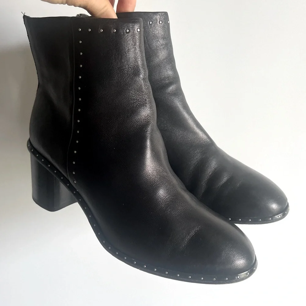 Rag & Bone Willow Studded Black Leather Ankle Boot Size 40